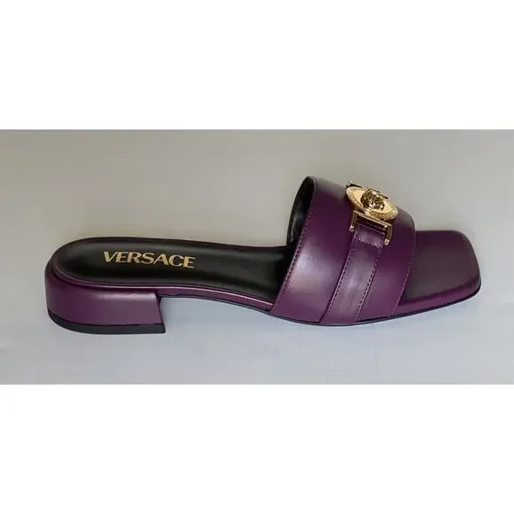 VERSACE Medusa Women's Plum Sandals 7 US (37 Euro) 1014748 Spain NIB $900 - Picture 4 of 15